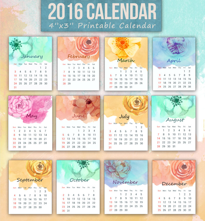 mini calendar 2016 printable