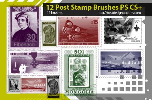 12 Exclusive Postage Stamps Photoshop Brushes
