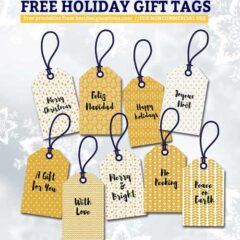 Free Holiday Gift Tags, Labels, Ribbons in Glittery Gold