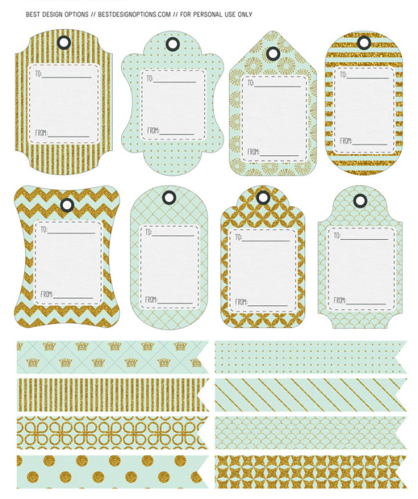 Free Printable Card Designs in Mint Green and Gold