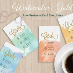 4 Free Watercolor Business Card Templates with Gold Accents