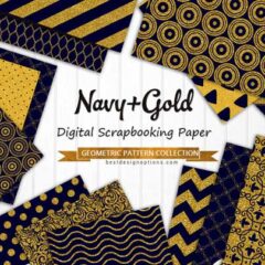 30 Scrapbooking Paper in Sparkling Navy Blue and Gold