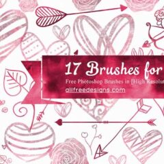 17 Large Valentine Hearts, Flowers, and Arrows PS Brushes