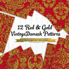 12 Vintage Background Patterns Featuring Damasks in Red and Gold