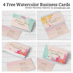 4 New Watercolor Business Cards Featuring Gold Accents