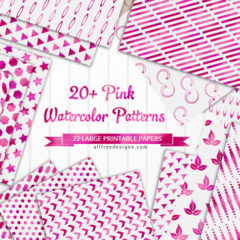 Pink Watercolor Pattern Backgrounds: 22 Printable Digital Papers