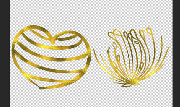 PNG gold heart and flower