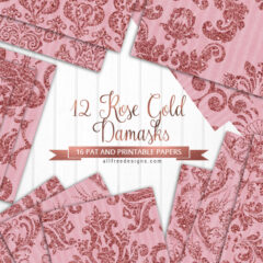 12 Glittery Rose Gold Vintage Damask Pattern Backgrounds
