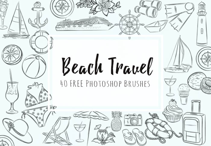 sketched beach travel clip arts