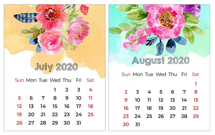 printable mini calendar july