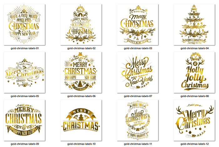 gold christmas labels