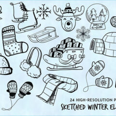 24 High-Resolution Sketched Winter Element Brushes