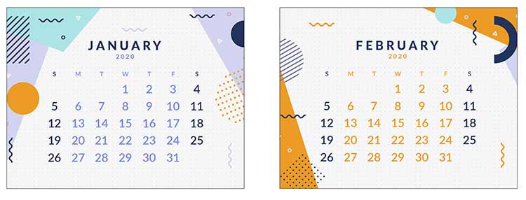 mini calendar 2020
