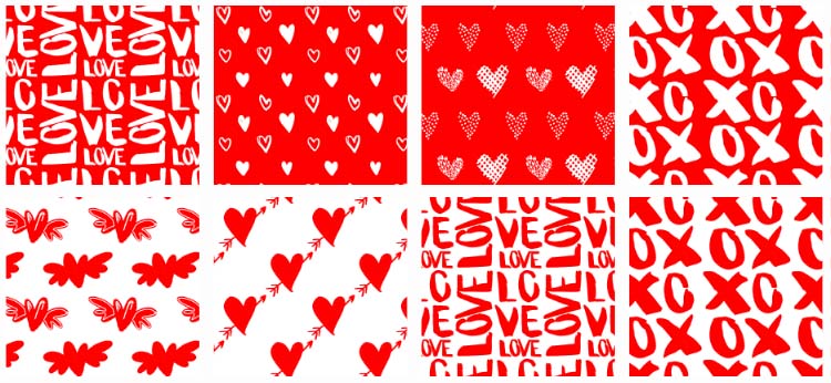 hand-drawn valentine patterns thumbnails